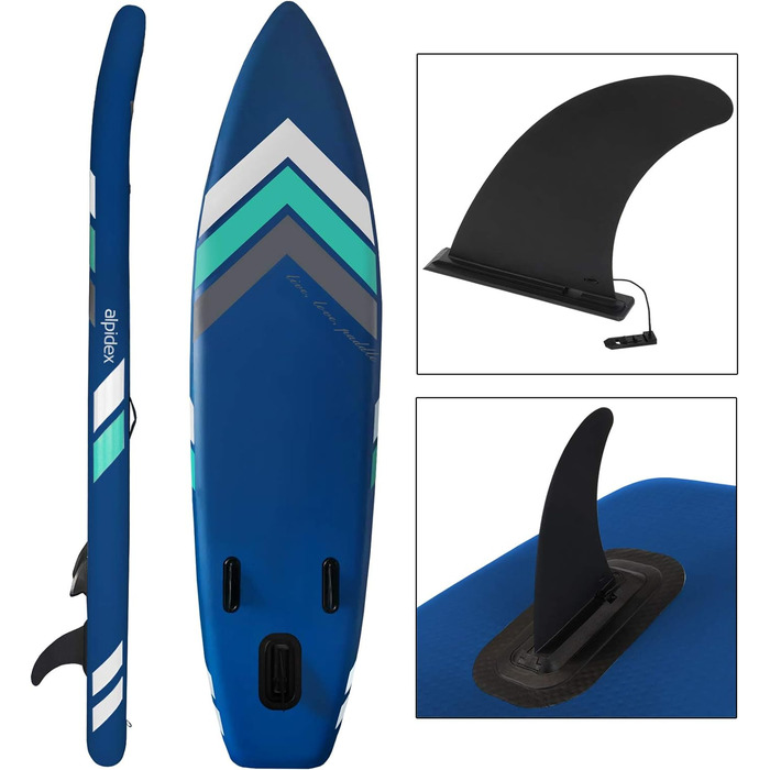 Набір SUP ALPIDEX Stand Up Paddle 305 см, синій. Надувний, стабільний, легкий, комплект з сумкою, веслом, фінами, насосом, стропом та набором для ремонту. Макс. вантажопідйомність 150 кг.