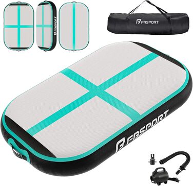 FBSPORT Airtrack Matte - килимок для гімнастики та йоги, 60x100x20 см, чорно-зелений