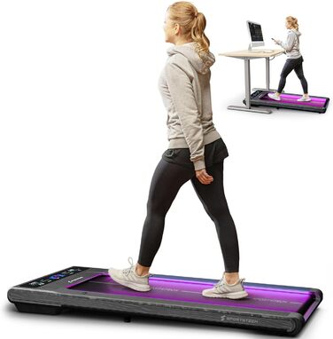 Біговий доріжки Sportstech sWalk для дому, Walking Pad, 1-8 км/год, під стіл, нахил 11,5%, тиха, з підпискою на додаток, вантажопідйомність 120 кг, компактна, LCD дисплей, для дому, колір сірий дуб