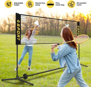 Портативне міні-волейбольне сітка, комплект з гумовим волейбольним м'ячем, насосом та сумкою. Регульована висота 7,9 м - 1,5 м для тенісного, бадмінтонного, футбольного та піклбол-сітки