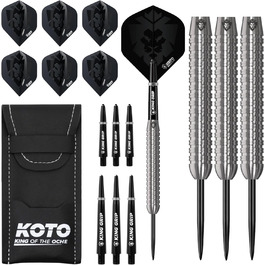 Дартс-набір KOTO Kingcontrol 90% з твердим кільцевим грипом, 3 дротики, насадки, оперення та чохол, чорний