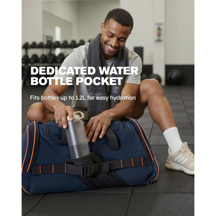 Спортивна сумка Tolaccea 47L з відділенням для взуття та мокрого одягу - рюкзак-дуffel для фітнесу, тренувань, басейну, подорожей (Темно-синій)