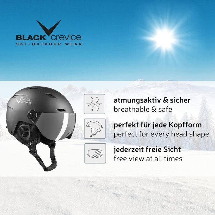 Гірськолижний шолом Black Crevice з візором Kirchberg, унісекс, дихаючий, з вентиляцією, регульований розмір S (51-53 см), колір gun metal