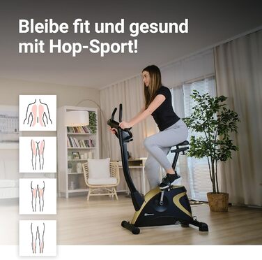 Велотренажер Hop-Sport HS-005H з керуванням через додаток, 12 програмами тренувань, 16 рівнями опору, для дому, до 150 кг, золотий