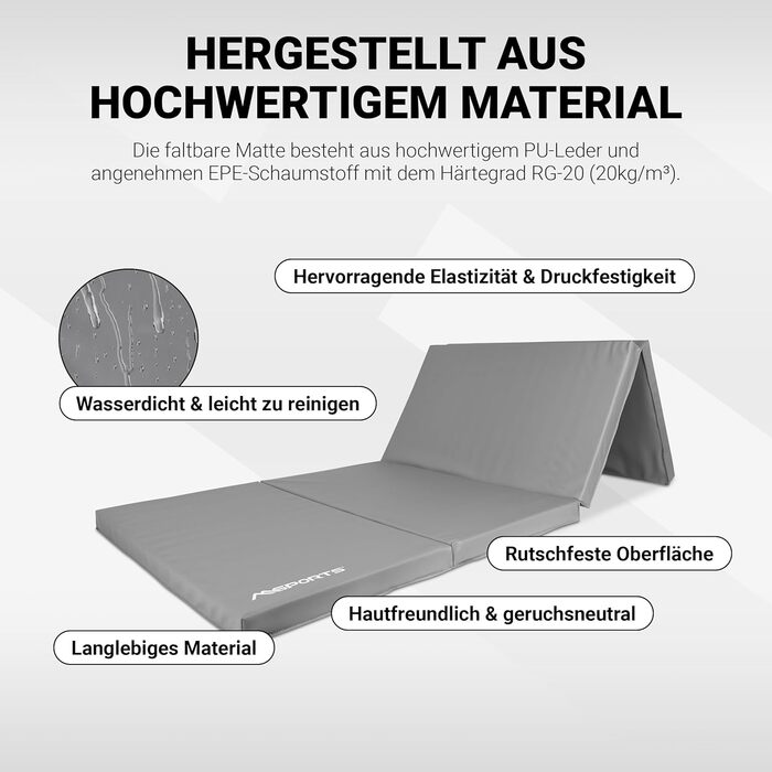 М'який килимок для гімнастики MSPORTS Premium 190x80x5 см, складаний, сірий - спортивний мат для дому та дітей