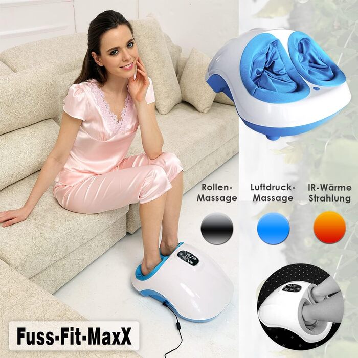 Масажер для ніг Fuss-fit-Maxx з 3D повітряною масажною технологією та функцією нагріву, для рефлексотерапії стоп, з пультом ДК, до 44 розміру взуття