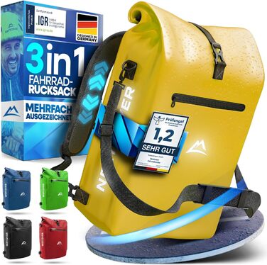 Nextcover® NEU 3в1 велосипедна сумка на багажник Aquashield – водонепроникна сумка-рюкзак 25 л, жовта