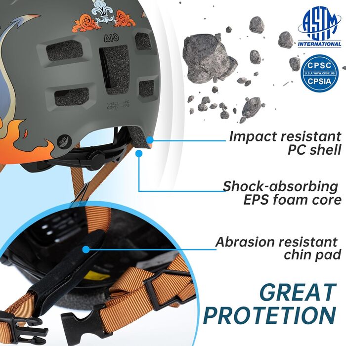 Шолом для скейтборду, самокату, BMX та електросамокату дитячий/унісекс Ultraleicht (Ультралегкий) Macaron Dinosaurier сірий L