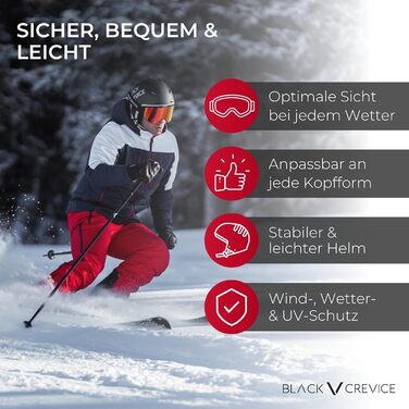 Шолом гірськолижний BLACK CREVICE Chamonix I з візором, чорний матовий, Carbon/білий, унісекс, розмір M (55-58 см)