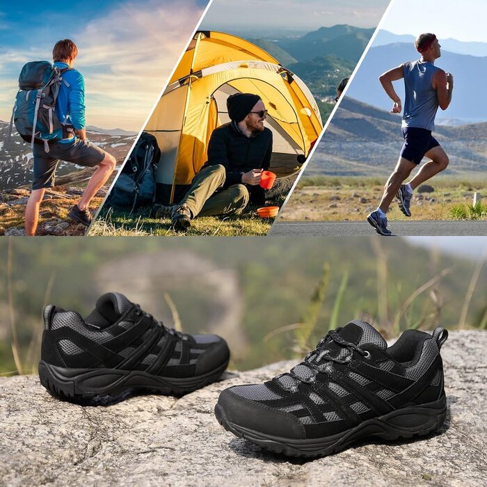 Черевики для хайкінгу чоловічі - дихаючі трекінгові кросівки для походів та хайкінгу, неслизькі та легкі outdoor кросівки, чорні, 43 EU
