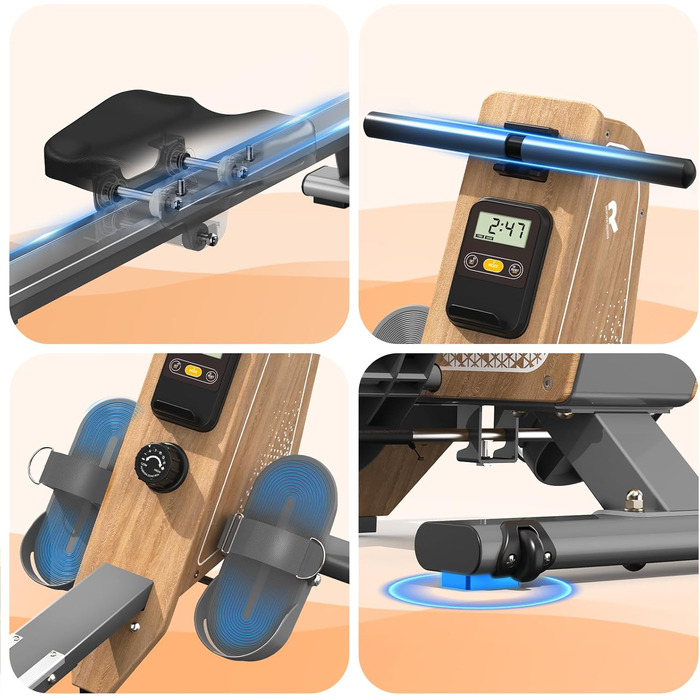 Гребний тренажер для дому OR3 з магнітним опором, Bluetooth монітором, 16 рівнів навантаження, вертикальним зберіганням та 2 роками гарантії