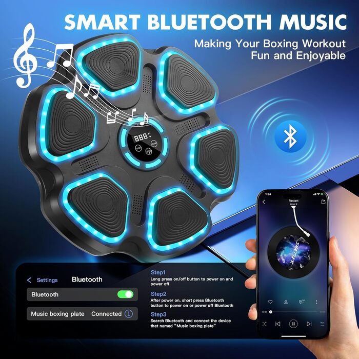 Музична боксерська машина для дорослих та дітей, настінна Bluetooth боксерська машина з музикою та боксерськими рукавичками, LED електронна боксерська машина з 11 режимами та 9 швидкостями