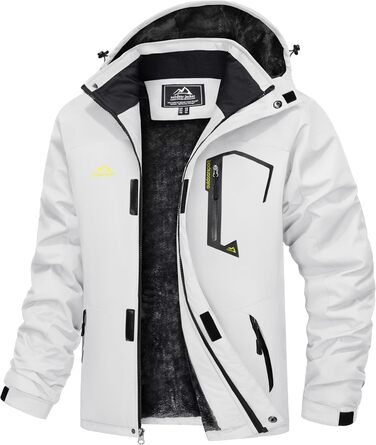 TACVASEN чоловіча зимова водонепроникна вітрозахисна куртка з флісовою підкладкою, для катання на лижах, дощовик з капюшоном, армійного кольору (XXL, білий)