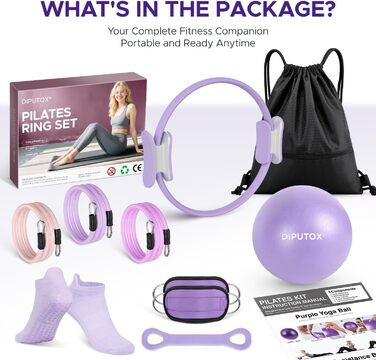 Набір для пілатесу: кільце, м'яч, еластичні стрічки та шкарпетки для фітнесу та тонізуючих вправ вдома