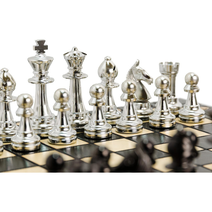 Шаховий набір Silber Staunton 40см, фігури з металізованого пластику, дерев'яна шахівниця