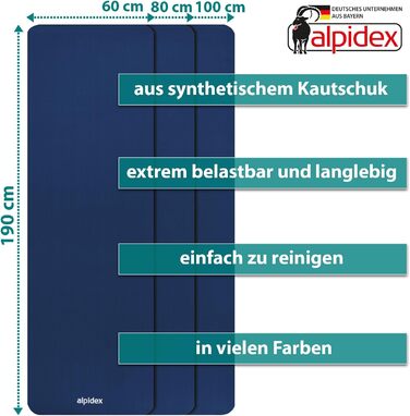 Килимок для йоги Alpidex Extra Dick 190 x 60 x 1.5 см - товстий, неслизький, для фітнесу, пілатесу, гімнастики, HIIT, йоги, фізіотерапії, синій