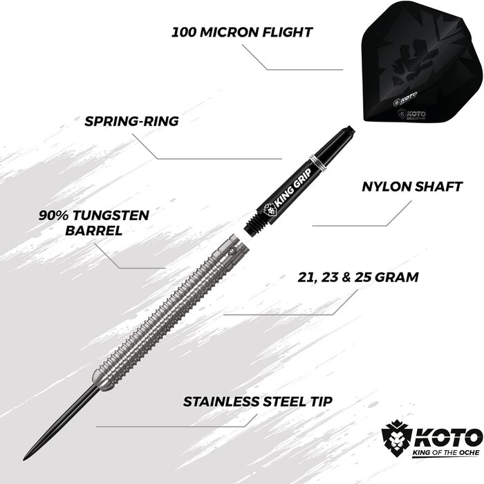 Дартс набір KOTO Kingmax 90% сріблястий, 3 дротики з латуні, кільцевий грип, футляр