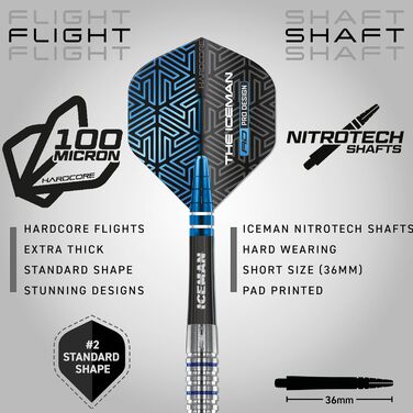 Преміальний набір дротиків Red Dragon Gerwyn Price Iceman Midnight Edition з вольфраму з крилами та стрижнями