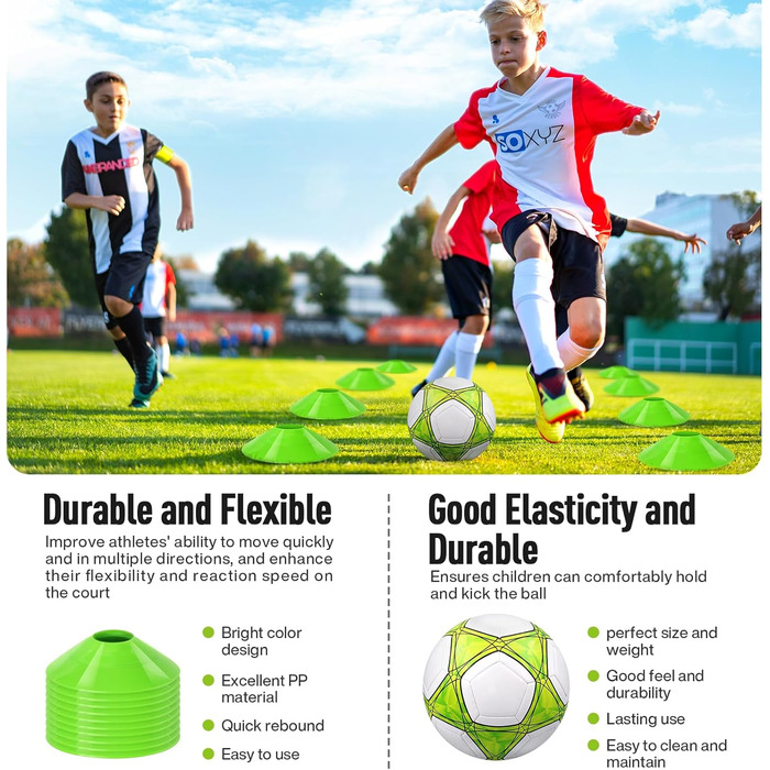 Ворота для футболу Miaoke 2 шт. для дітей, Outdoor, з сумкою та м'ячем, 10 конусів, 1.2 x 0.9 м – чорний, Oxford-Tkanina