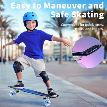 Скейтборд BELEEV 22 дюйми Mini Cruiser з LED колесами та T-Tool, для дітей, підлітків, дорослих, Galaxy Blue