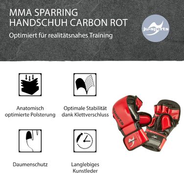 MMA рукавички для спарингу Ju-Sports Carbon, червоні, PU, із захистом великого пальця та кісточок, для тренувань і єдиноборств