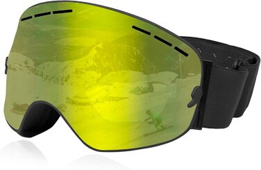 Окуляри для сноубордингу та гірськолижного спорту Queshark з подвійною сферичною лінзою, захист UV400, антизапітніння та антиблік, сумісні з шоломом, чорно-коричневий (чорно-жовтий)