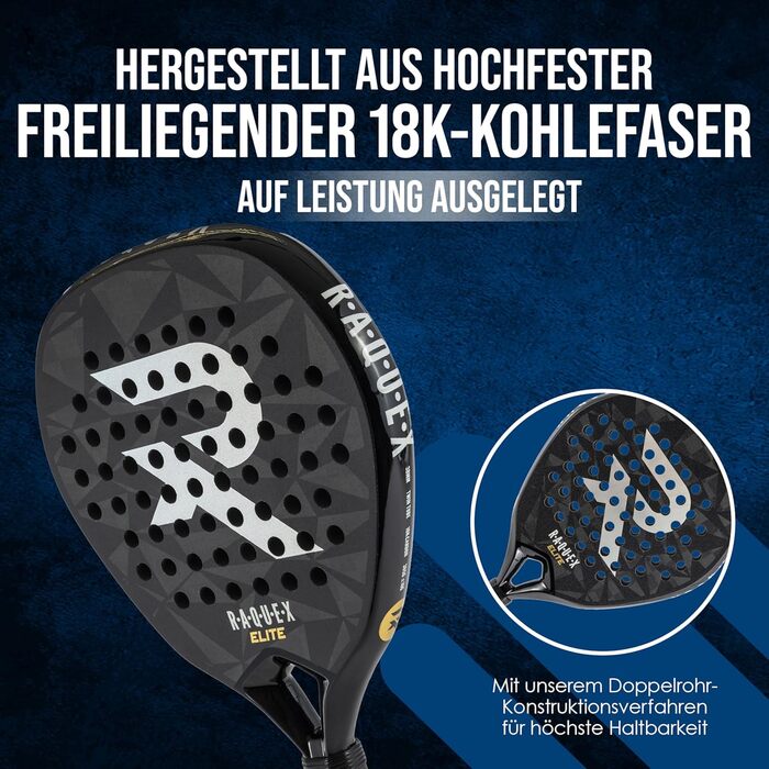 Ракета для падел Raquex Elite 18K Carbon – Професійна, Діамантова форма, Eva 15 Foam