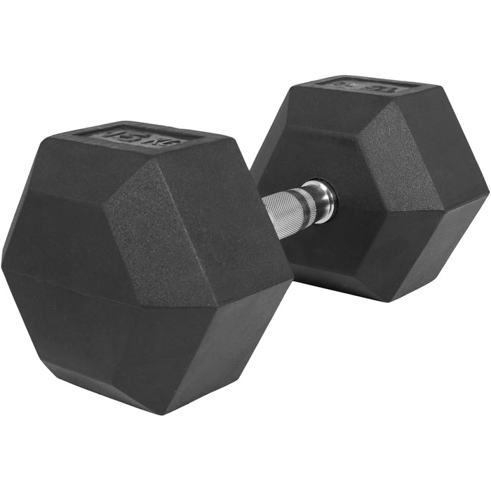 Гантелі шестигранні GORILLA SPORTS 42,5 кг, гумовані, гантелі для фітнесу і силових тренувань, з рифленою хромованою ручкою, чорні, нековзкі, чавун