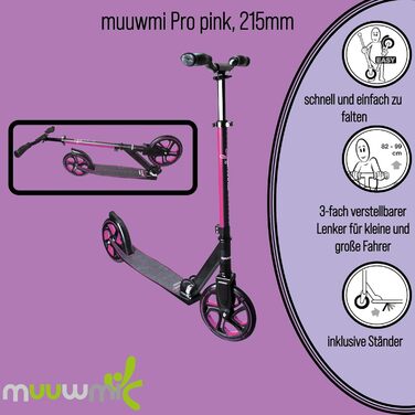 Алюмінієвий самокат Muuwmi Pro 215 мм ABEC 7, для дітей і дорослих, регульована висота, сертифікат GS