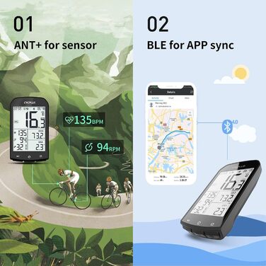 CYCPLUS GPS велосипедний комп'ютер бездротовий, водонепроникний велоспідометр і одометр, ANT+ тacho з підсвіткою, 7,4 см LCD, моделі M1+Z1+C3