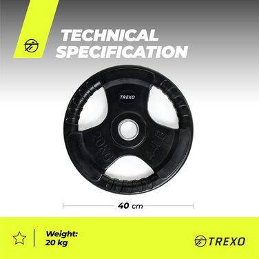 Диск для штанги TREXO 20 кг з ручками, чавунний, покритий, ергономічний, для фітнесу, кросфіту, силових тренувань