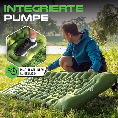 MOUNTREX Isomatte: туристичний килимок для кемпінгу, надувна матрац, легкий (700г), з насосом, зелений
