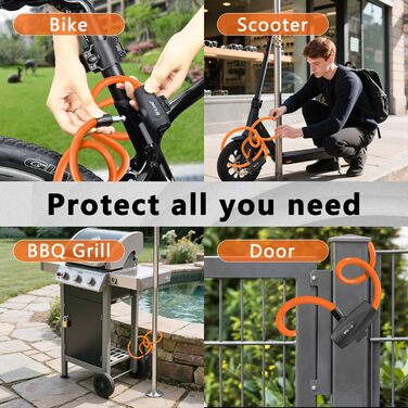 Надійне велосипедне замкове тросик 120 см, 12 мм, посилений, з 2 ключами, для велосипеда, триколісного велосипеда, мотоцикла, скутера (Помаранчевий)