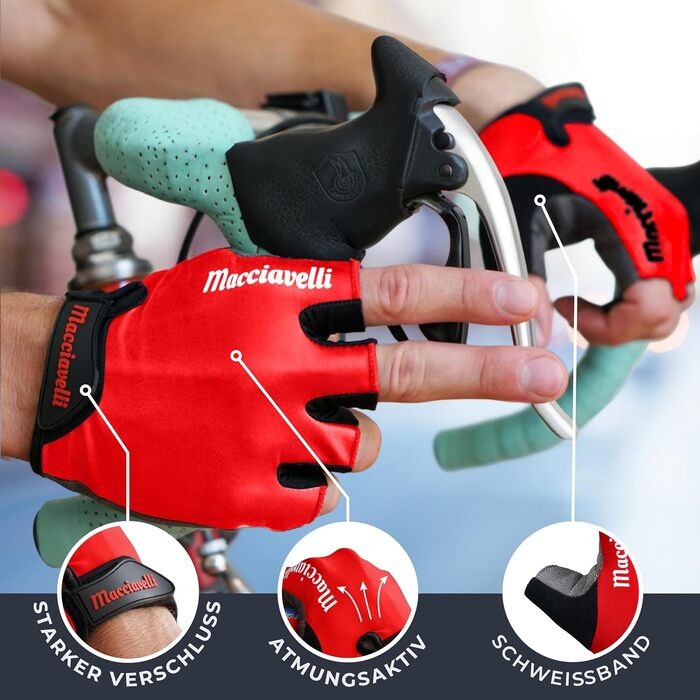 Велосипедні рукавички MACCIAVEI для чоловіків та жінок - MTB рукавички Habfinger - літні велоспортивні рукавички для гірського велосипеда, шосе та даунхілу (XL, Червоний)