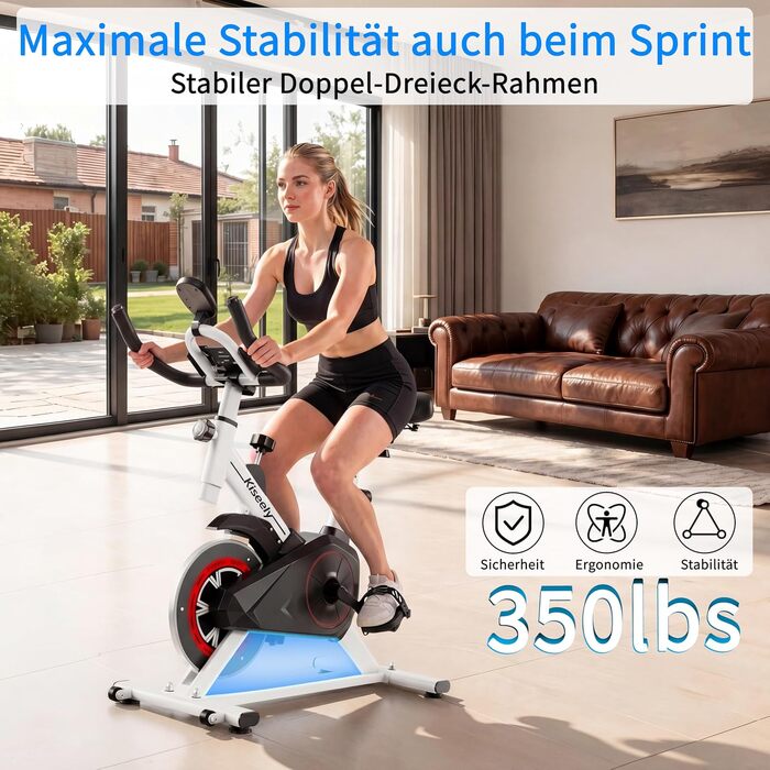Магнітний велотренажер Heimtrainer для дому, безшумний сайкл з LCD-дисплеєм та ергономічним сідлом, білий (ZD1)