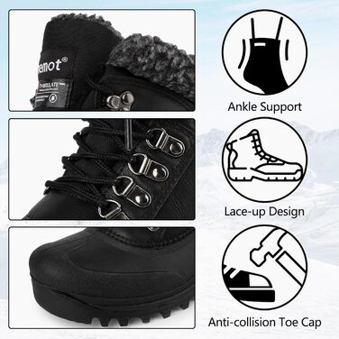 Водонепроникні зимові черевики Riemot для жінок та чоловіків. Теплі, з підкладкою, антиковзні, легкі. Ідеальні для походів, трекінгу, роботи, катання на лижах та активного відпочинку взимку. Розміри EU 36-47. Чорний колір. Нові.