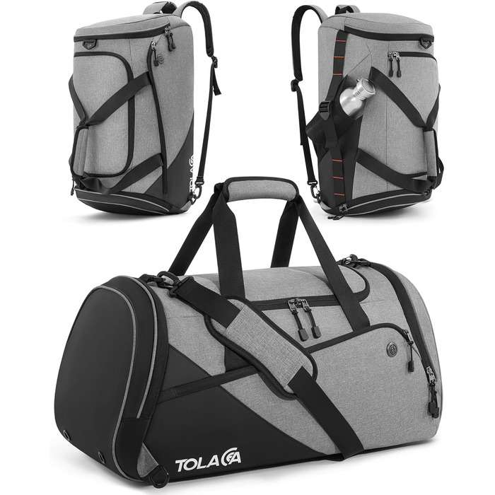 Спортивна сумка Tolaccea 47L з відділенням для взуття та мокрих речей - рюкзак, сумка для подорожей, фітнесу, тренувань (Сірий)