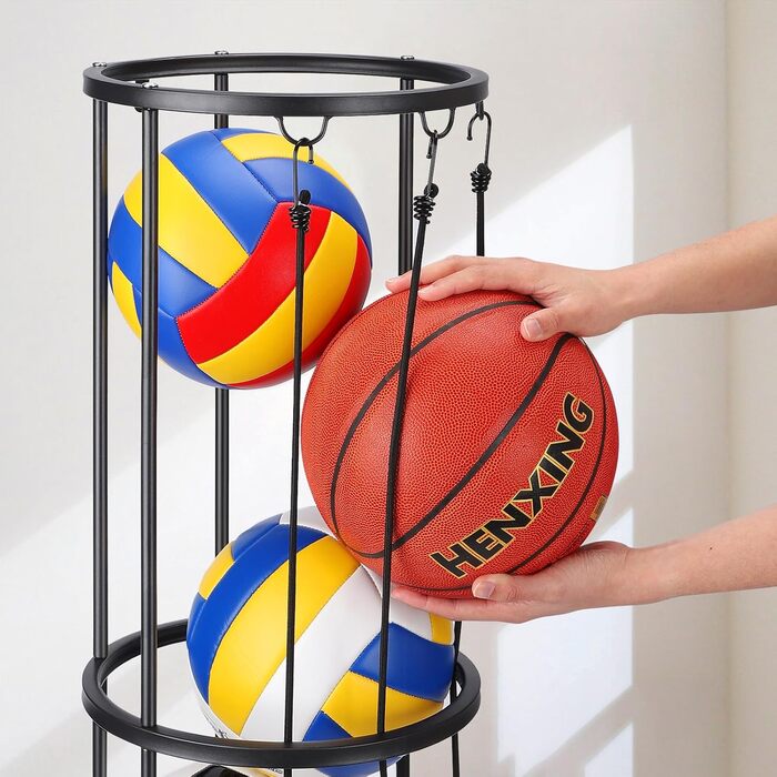 Стійка для баскетбольного м'яча на 2 яруси з 3 мотузками, органайзер для спортивних м'ячів, настінний тримач, для гаража, баскетболу, футболу