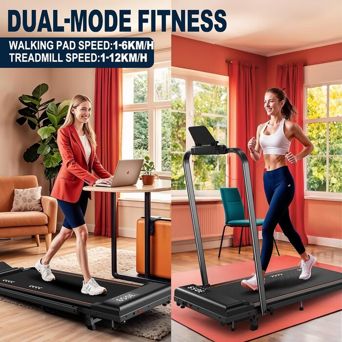 Бігова доріжка VOWVIT для дому, складаний: кут нахилу 7%, потужність 2.5 PS, максимальне навантаження 120 кг, швидкість 1-12 км/год