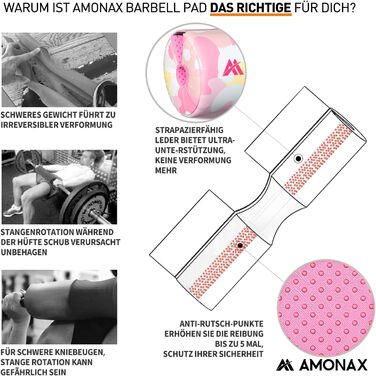Amonax Подушка для штанги, товста шийна накладка з екошкіри, для присідань, хіп-трасту та фітнесу, рожева камуфляж