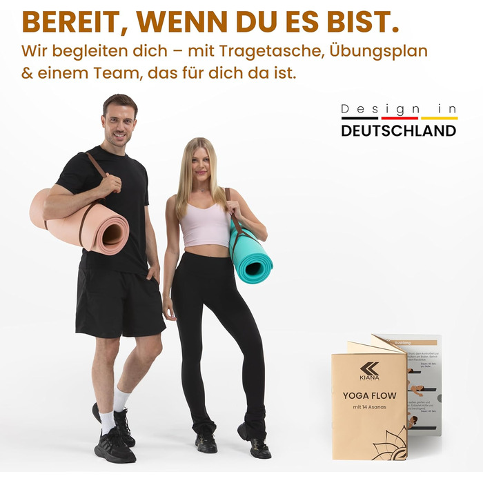 Йога мат для занять йогою, пілатесом та силовим тренуванням - німецької розробки, з неслизькою поверхнею та захистом суглобів, 2 товщини (1,0 та 1,5 см), м'яка спортивна килимок для гімнастики, туркіс