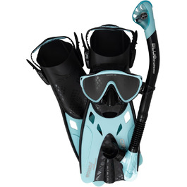 Набір для снорклінгу Cressi Tino Adventure Black/Ice L/XL: ласти, маска, трубка, унісекс, чорний/синьо-блакитний