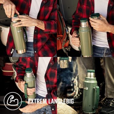 Термос Stanley Classic Legendary 1L Hammertone Green - Збереження тепла/холоду 24 години, з нержавіючої сталі, BPA Free, для подорожей