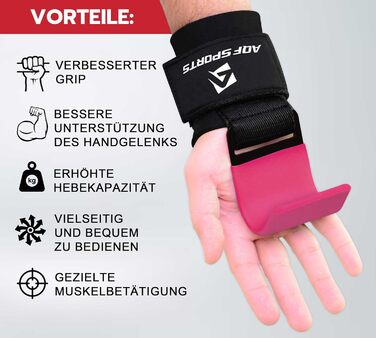 AQF Навантажувальні гачки для силових тренувань: неслизькі ручки з гумовим покриттям, 8 мм неопреновий наповнювач – гачки для важкої атлетики для чоловіків та жінок (пара), ідеальні для підйому ваги та пауерліфтингу (колір: рожевий)