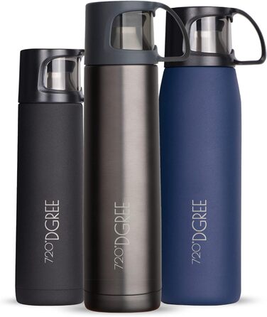Термос 720°DGREE Follow з чашкою, 450 мл, нержавіюча сталь, BPA-free, ізольований, для кави та чаю, для дітей, школи, роботи, сіро-кам'яний