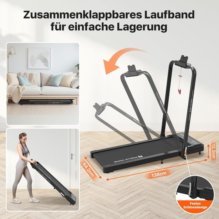 Біговий тренажер Mobvoi Home Laufband Plus: Розумний AI 3-в-1, складний, 2.5 PS, LED-дисплей, динаміки, велика поверхня для бігу, додаток TicSports, до 120 кг, швидкість до 12 км/год, регулювання нахилу