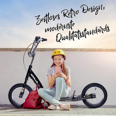 Дитячий та підлітковий самокат Apollo Retro Scooter Paradise з великими пневматичними колесами 12,5 дюймів, широкою платформою для міста