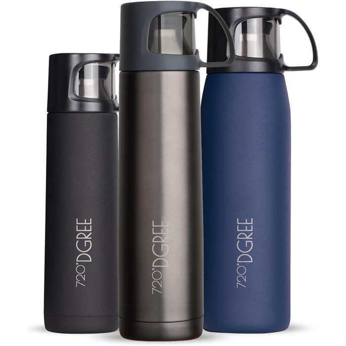Термос 720°DGREE Follow з чашкою, 450 мл, нержавіюча сталь, BPA-free, ізольований, для кави та чаю, для дітей, школи, роботи, сіро-кам'яний