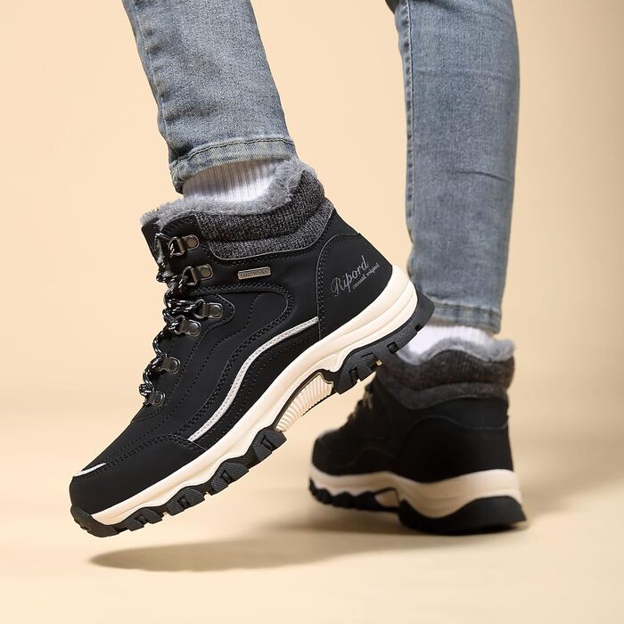 Зимові черевики для жінок: теплі трекінгові черевики, снігоступи, розмір 36-41 (чорно-білі, 39 EU)