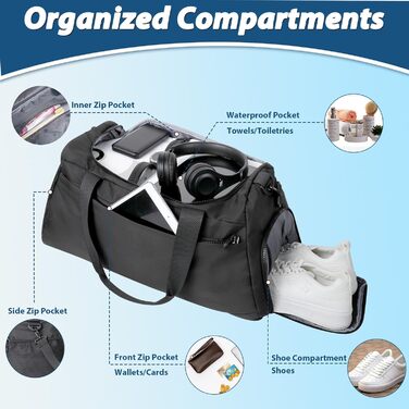 Спортивна сумка Romon для подорожей та тренувань з відділенням для взуття та мокрих речей (39 x 23 x 22 см, чорний)